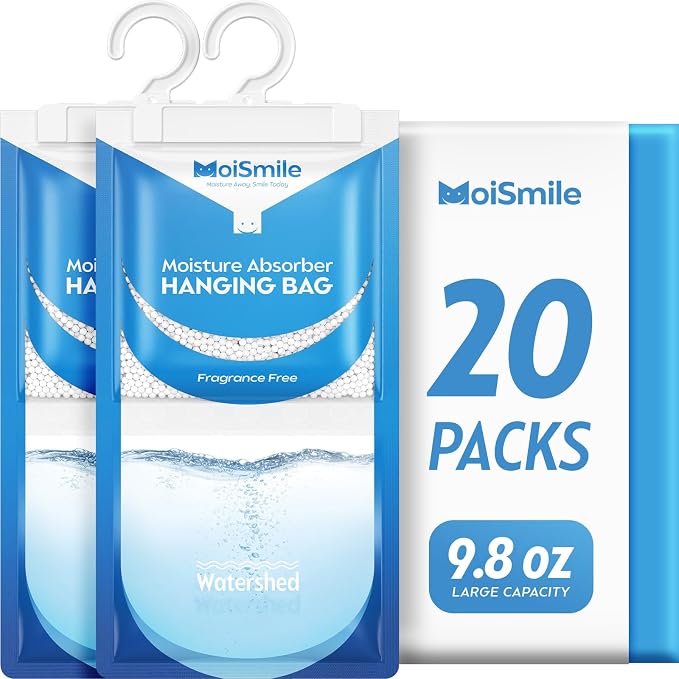 Moisture Absorbers 20 Pack Fragrance Free, Hanging Closet Dehumidifier Bags by MoistureAbsorbers