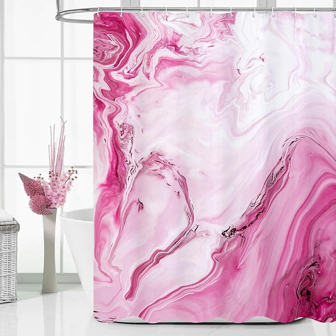 MitoVilla Hot Pink Marble Shower Curtain, Modern Ombre Fabric Cloth Shower by MitoVilla