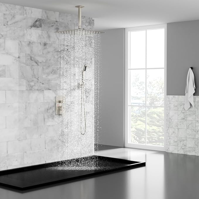 SR SUN RISE 16 Inches Brushed Nickel Shower System Bathroom Luxury Rain Mixer - Image 2