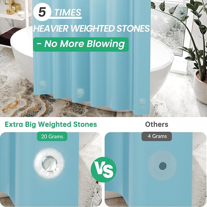 AmazerBath Teal Shower Curtain Plastic 72x72 Inches, Premium PEVA Shower Curtain - Image 2