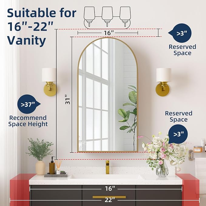 Medicine Cabinets for Bathroom, Brush Gold Arched Medicine Cabinet Recessed or - Image 2