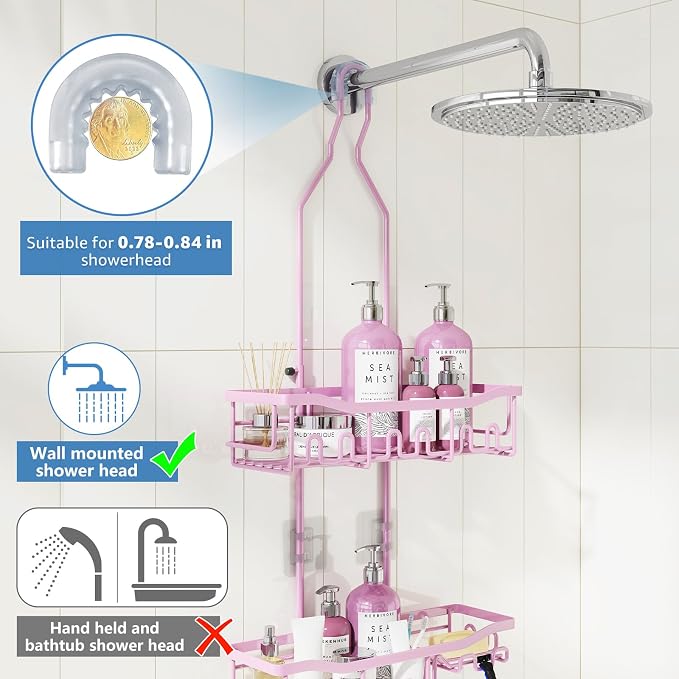 Shower Caddy, Upgraded Extended Length Shower Caddy Over Showerhead No Blocking - Image 3