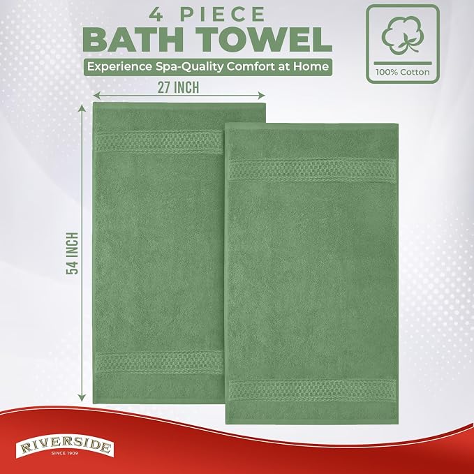 RIVERSIDE 100% Ring Spun Cotton Large Bath Towels Set of 4, 27 x 54 – Quick Dry - Image 3
