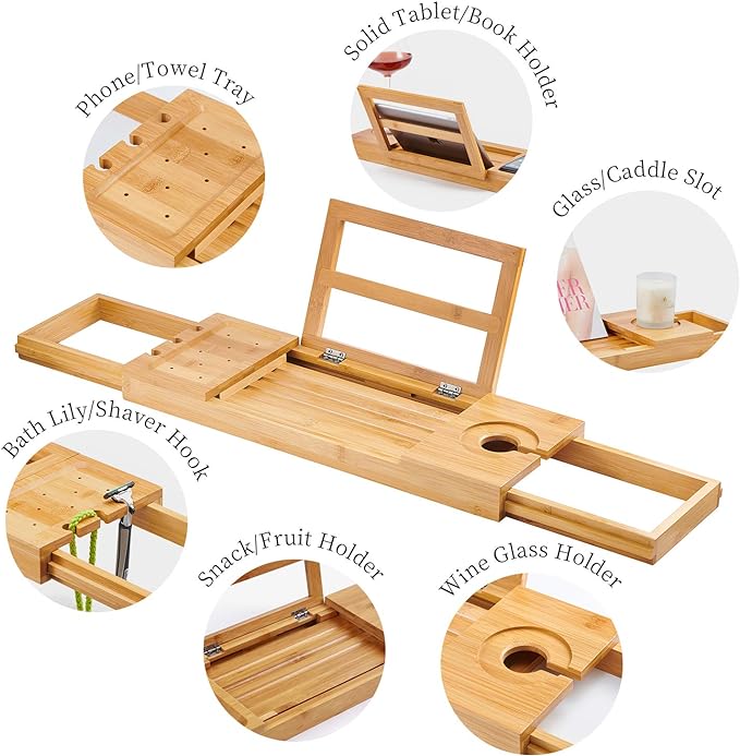 Utoplike Bamboo Bathtub Caddy Tray Bath Tray - Image 3