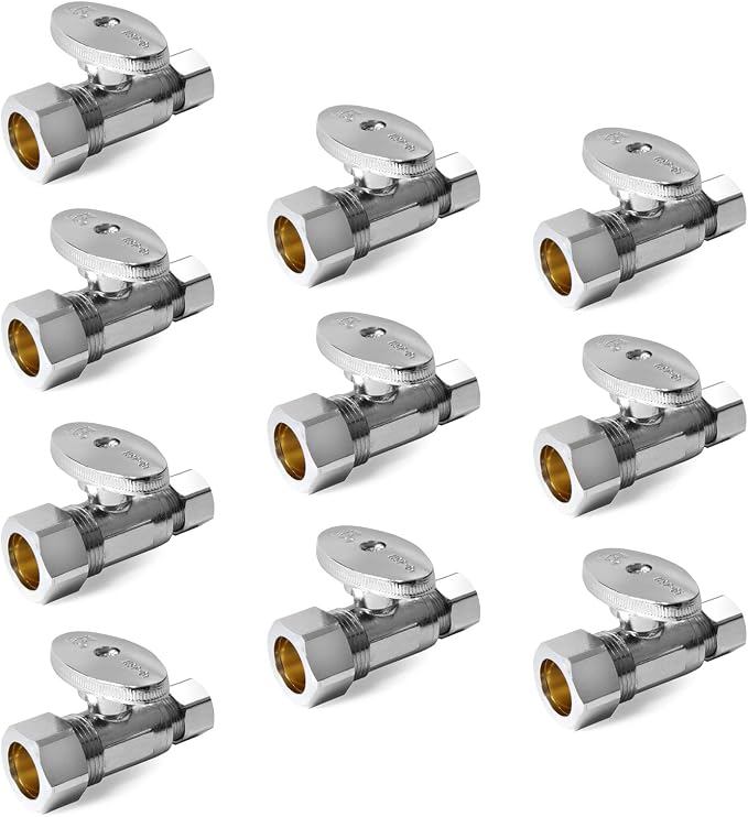 10-Pack EFIELD Straight Stop Valve 1/2" Nominal Compression x 3/8" OD, Chrome by EFIELDPEXTUBING