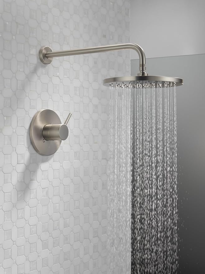 Delta Modern 14 Series Round Rain Shower Faucet Set, Brushed Nickel Shower Head - Image 2