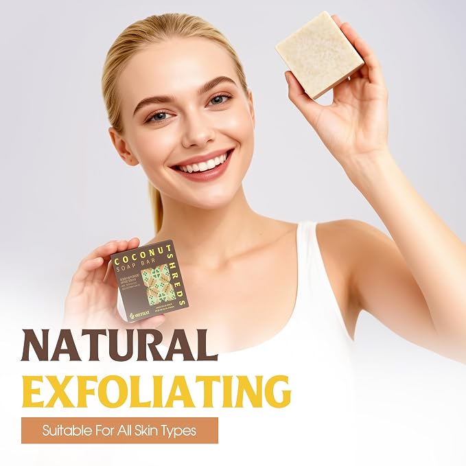 Coconut Shreds Soap Bar – Exfoliating & Moisturizing 2-in-1 Body Soap, Cold - Image 4