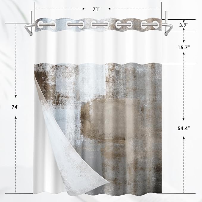 No Hook Grey Brown Painting Shower Curtain - Image 2