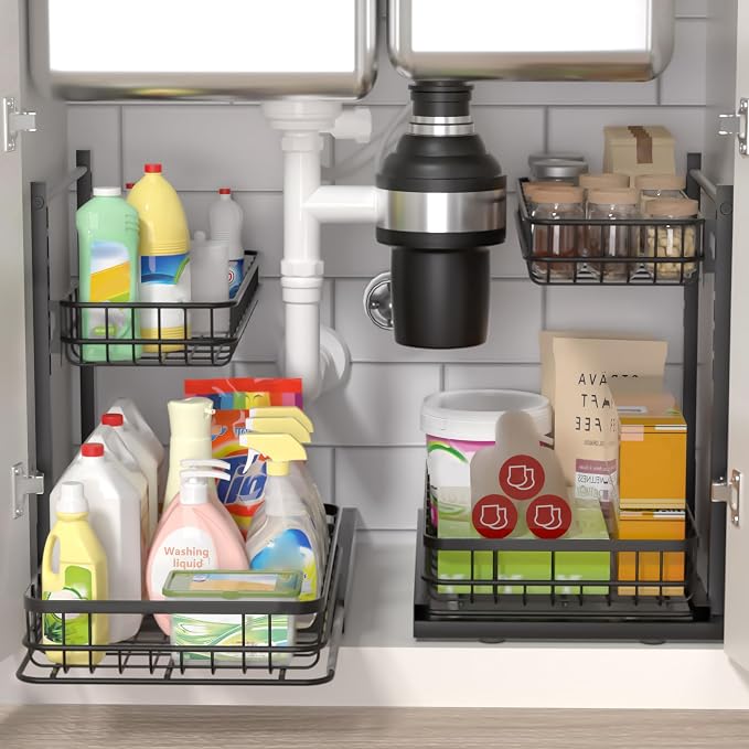 Under Sink Organizer, Adjustable Height Pull-Out Kitchen Storage Organization - Image 3
