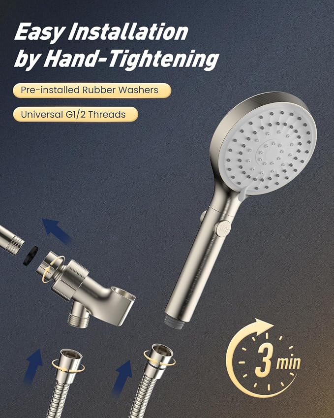 FASDUNT Shower Head with Handheld, High Pressure Handheld Shower Head with 80" - Image 7
