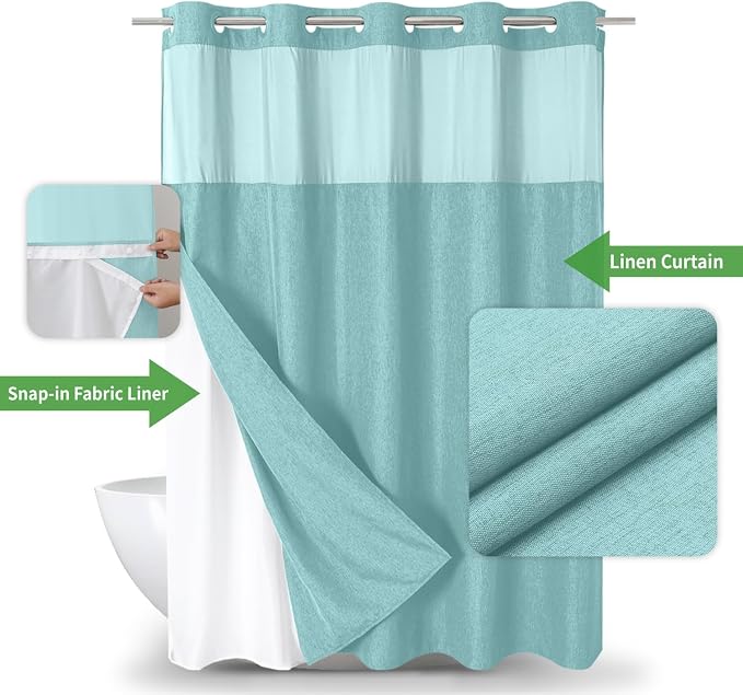 Extra Long No Hooks Needed Linen Textured Shower Curtain - Image 2