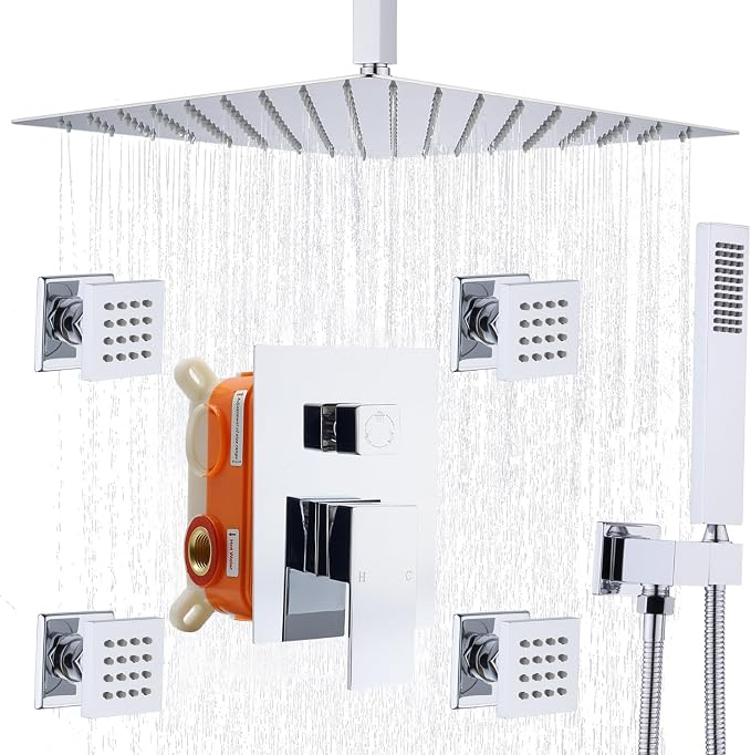 Enga Shower Body Jet System 12 Inch Ceiling Mounted Rainfall Shower Head by Enga