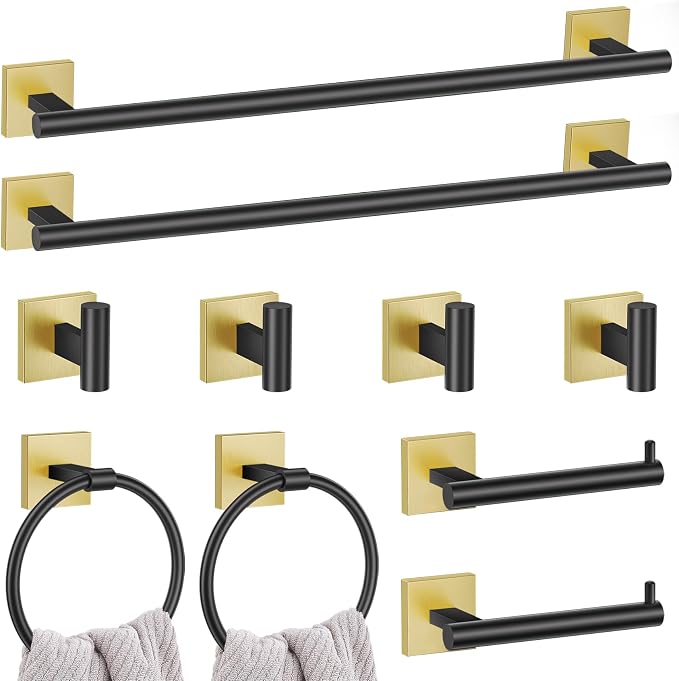 10 Pieces Black Gold Towel Bar Set, 23.6 Inch Bathroom Accessories Set SUS304 by LairuierBathroomHardwareSet
