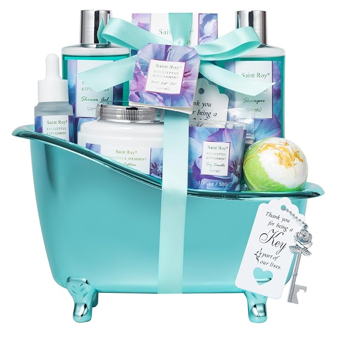 Bath and Body Basket Set Luxury EUCALYPTUS & Mint Spa Gift Basket by SaintRoy