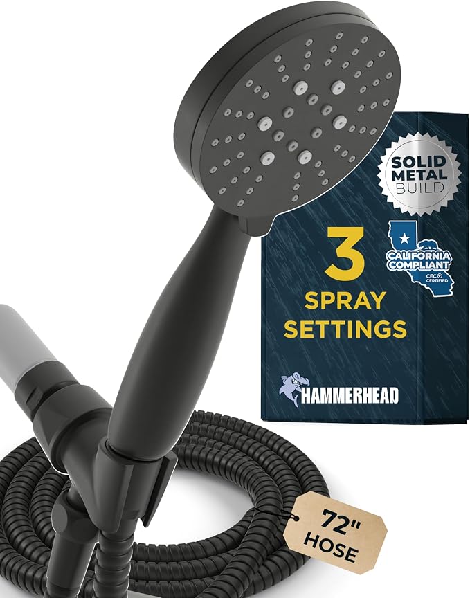 HammerHead Showers® Solid Metal 3-Spray Handheld Shower Head by HammerHeadShowers