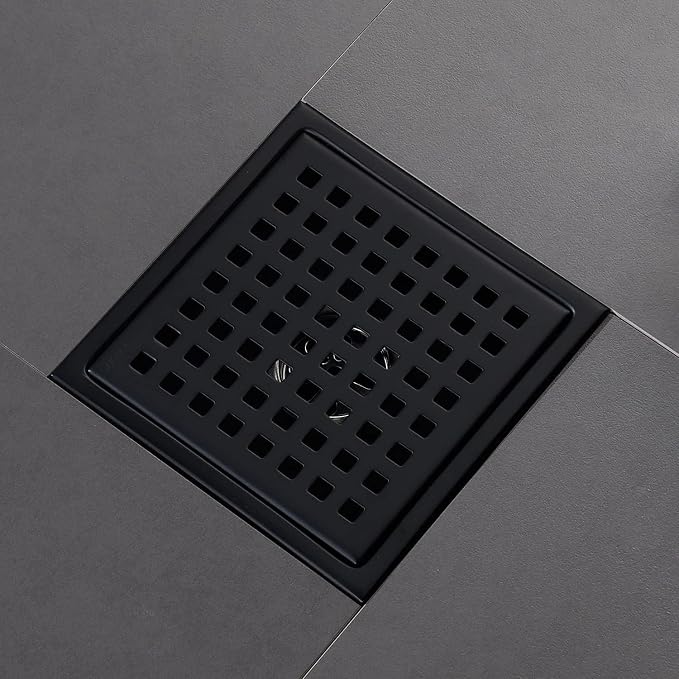 6 Inch Square Shower Floor Drain Black Matte, Grille - Image 2