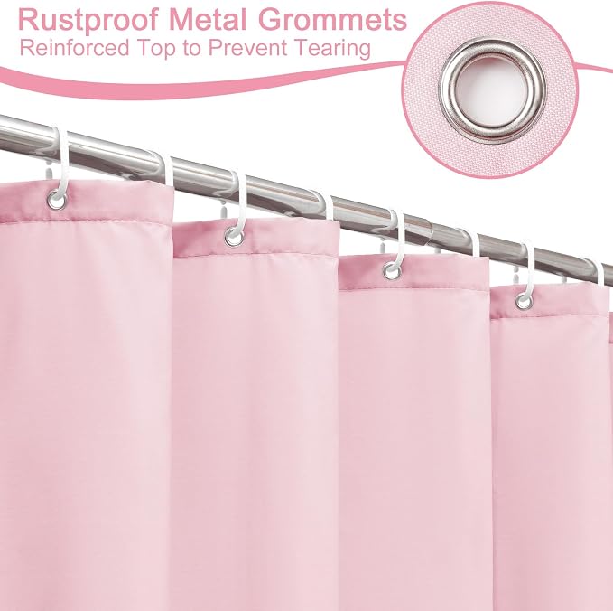 AooHome Solid Pink Shower Curtain, Fabric Weighted Hem Shower Liner - Image 6