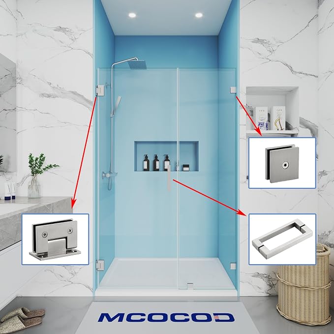 Shower Door Hardware Kit for Frameless Inline Hinged Doors, Includes Hinges - Image 2