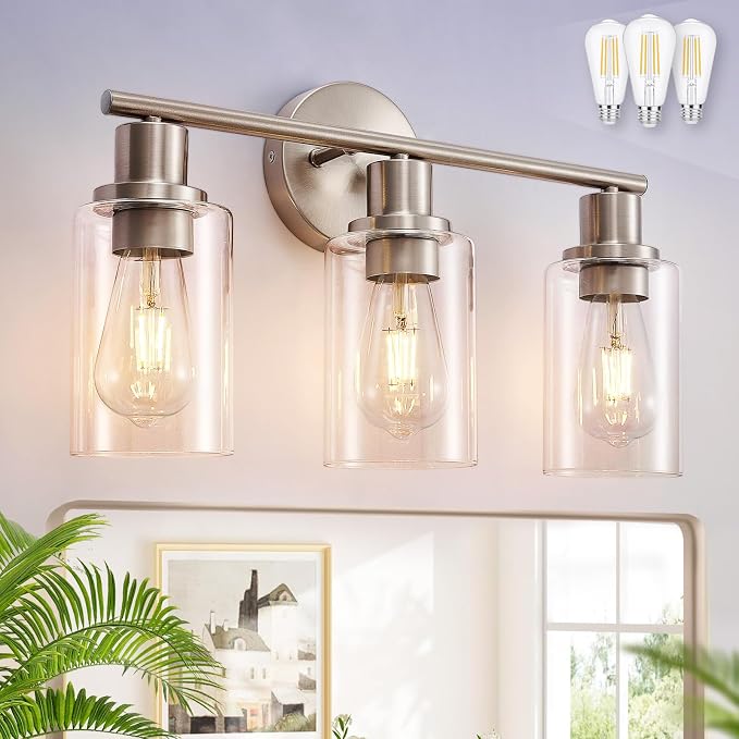 DLLT 3-Light Bathroom Light Fixtures: Nickel Modern Vanity Lights by DINGLILIGHTING