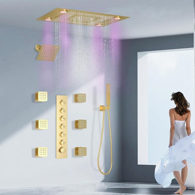 24x32 LED Dual Head Shower System 24"x32" Ceiling Mount Shower Head - Image 8