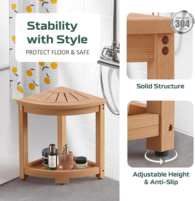 Waterproof Corner Shower Stool for Inside Shower, Poly Lumber Shower Bench Seat - Image 4