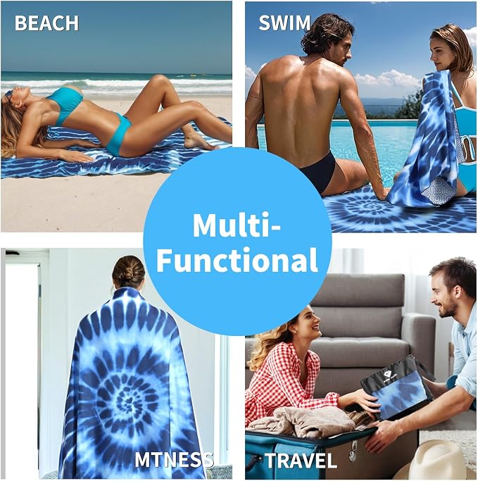 2 Pack Microfiber Beach Towel, Sand-Free Quick Drying Camping Super Absorbent - Image 4