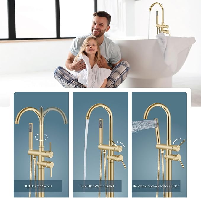 Aolemi Floor Mount Bathtub Faucet Freestanding Tub Filler Standing High Flow - Image 3