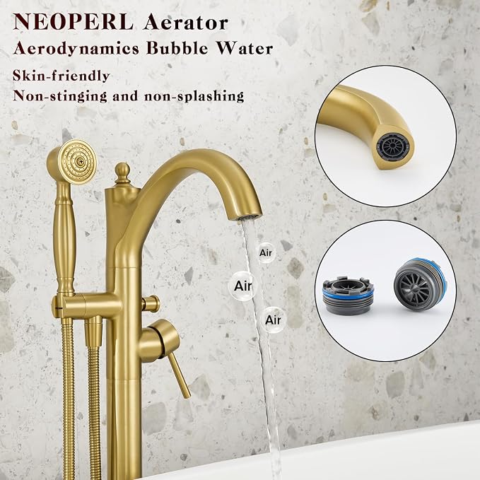 Free Standing Tub Faucet, Brushed Gold Classic Freestanding Bathtub Faucet - Image 7
