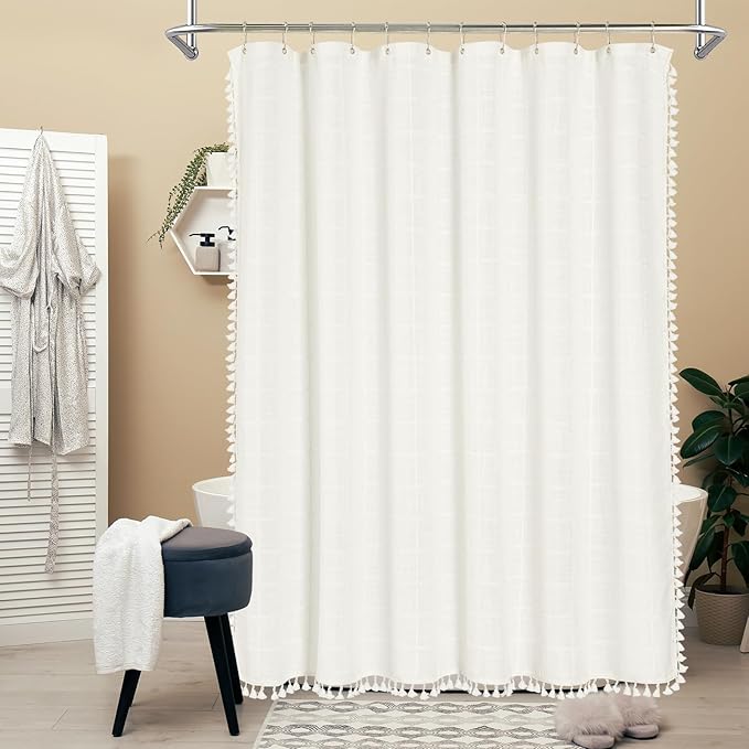 MitoVilla Cream White Small Stall Shower Curtain 36 x 72, Narrow Polyester - Image 2