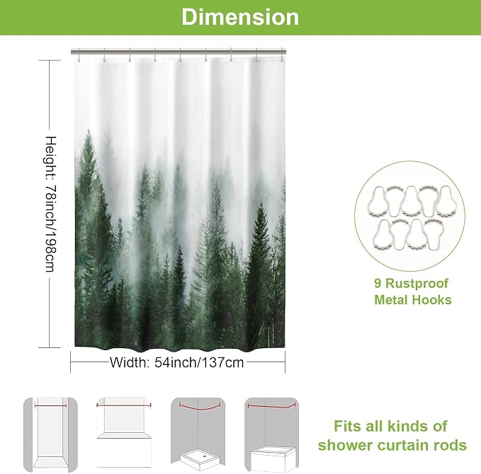 ORTIGIA 54x78 Misty Forest Stall Shower Curtain - Image 2