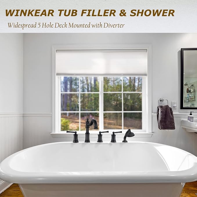 Roman Tub Faucet Set With Handheld Shower 5 Hole Deck Mount Tub Filler With - Image 2