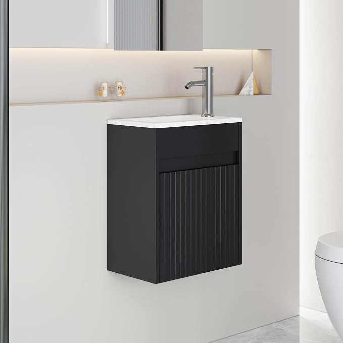 eclife 16" Small Bathroom Vanity Sink Combo, Modern Painted Wall Mounted - Image 2