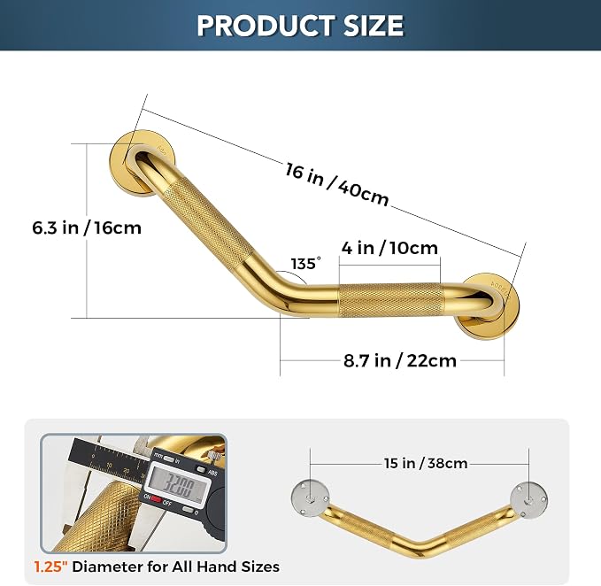 Grab Bars for Bathtubs and Showers- 1-1/4 x 16 Angled Shower Grab Bar for - Image 2