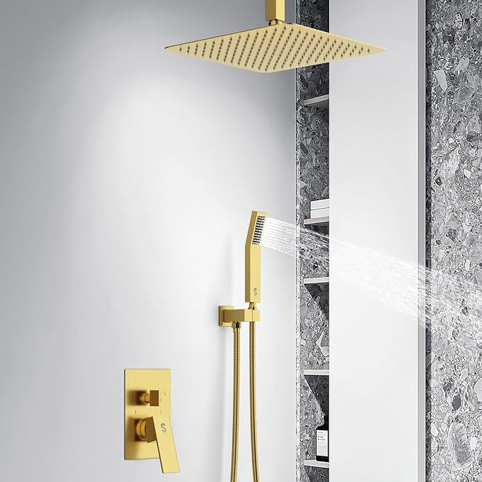 SR SUN RISE 12 Inch Ceiling Mounted Shower System Rain Mixer Shower Combo Set - Image 8