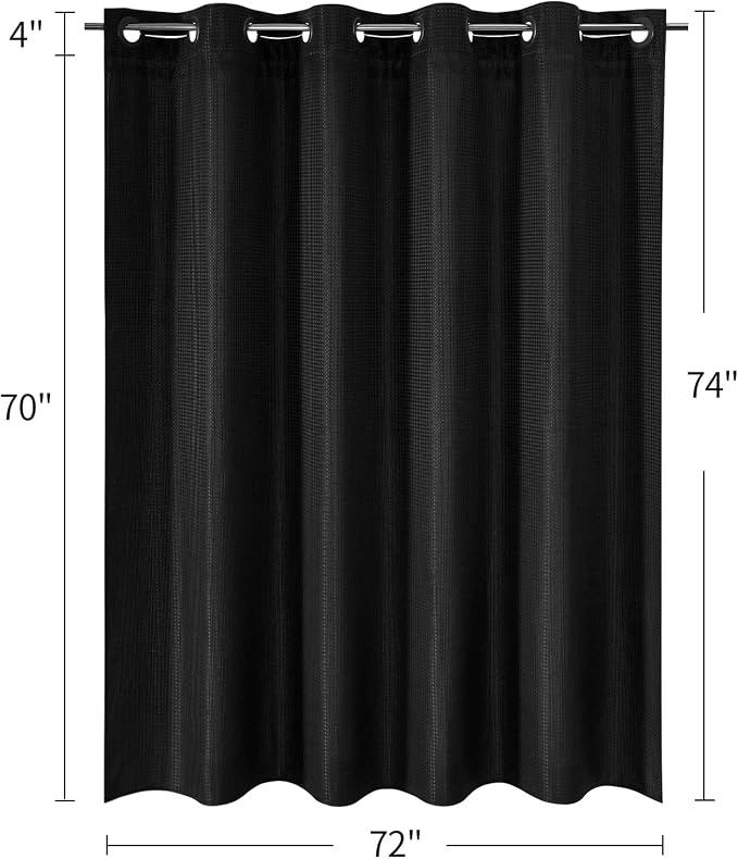 MitoVilla Black Waffle Long Shower Curtain Liner Set 72 x 80, No Hooks Required - Image 7