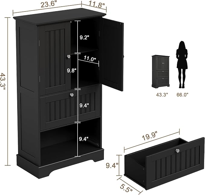 Treocho Bathroom Floor Cabinet, Freestanding Kitchen Pantry Cupboard - Image 3