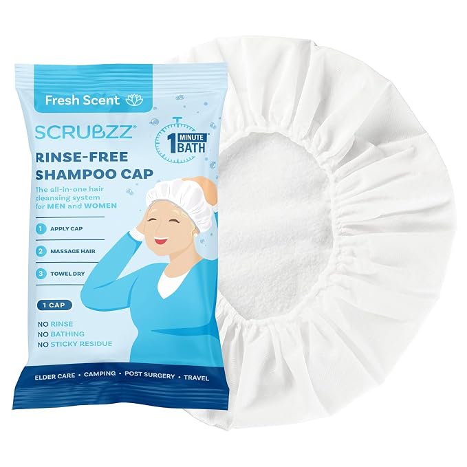 Scrubzz Shampoo Cap No Rinse for Elderly and Bedridden Patients, Rinse Free by Scrubzz