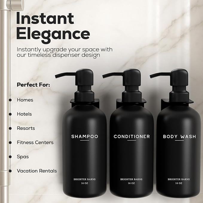 Black Shampoo and Conditioner Dispenser Set Wall Mounted by Brighter Barns - Image 2