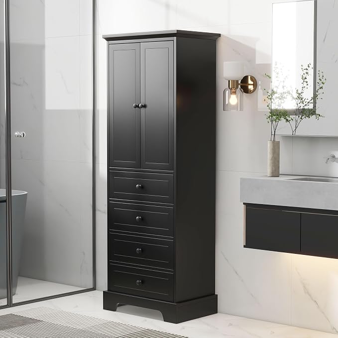 Merax Bathroom Cabinet with Doors and Drawers, Tall Storage Pantry by Merax
