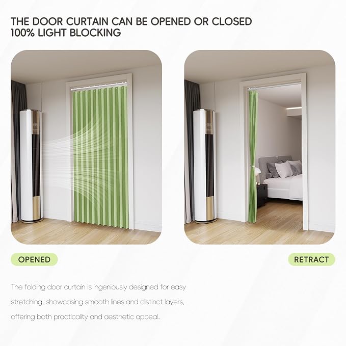 Accordian Door Curtain, 100% Blackout Folding Magnetic Doorway Curtains - Image 6