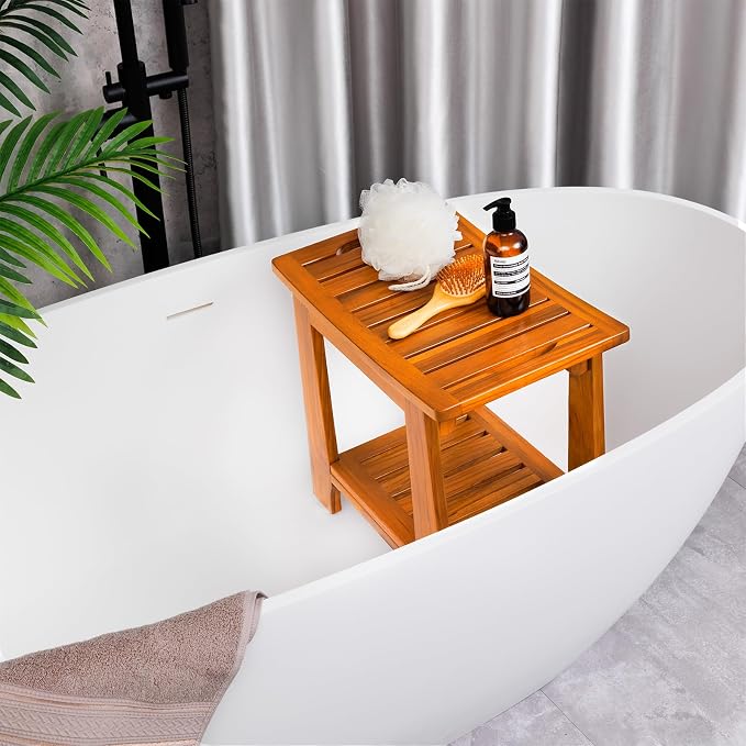 14" Compact Teak Shower Stool - Image 3