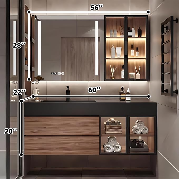 Single Sink Bathroom Vanity, Floating Bathroom Vanity Set Includes LED Smart - Image 2