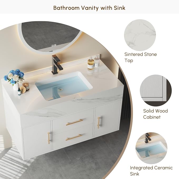 Bathroom Vanity with Sink 39" Floating Bathroom Vanity Sintered Stone Modern - Image 4
