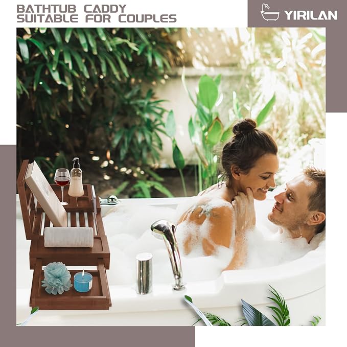 Yirilan Bamboo Bathtub Tray, Expandable Bathroom Tray - Image 6