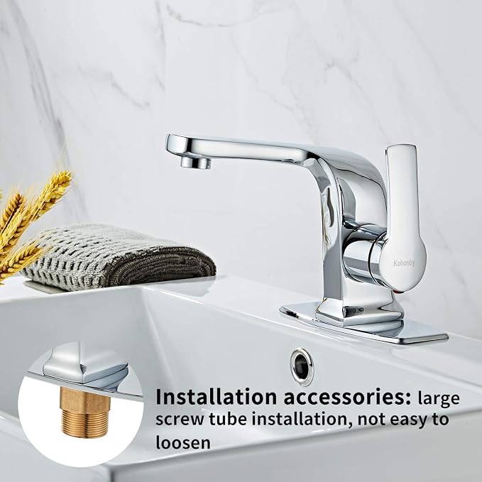 Modern Bathroom Faucet Chrome, Single Handle Commercial Bathroom Sink Faucet - Image 3