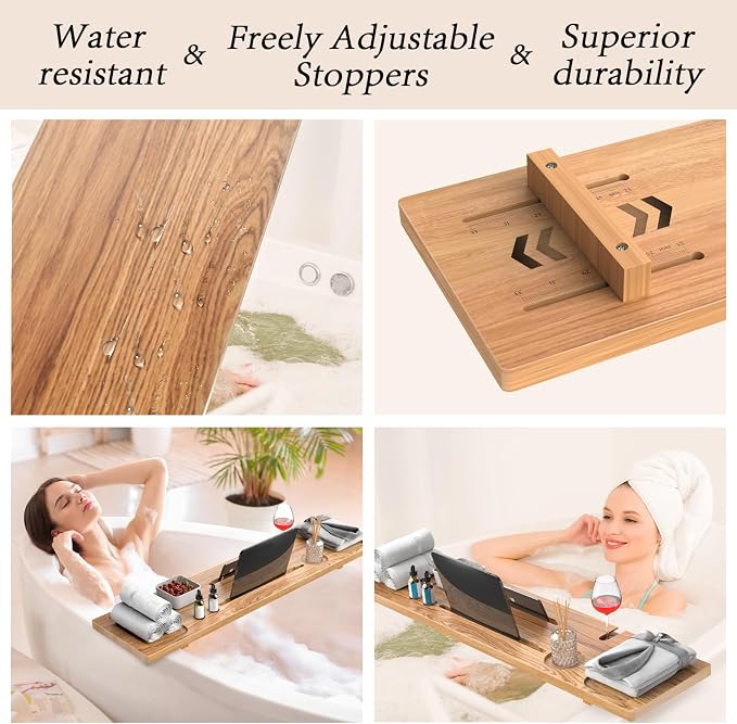 Bathtub Tray for Freestanding Bath, Solid Pine Wood Bath Tray for Tub, Bath - Image 6