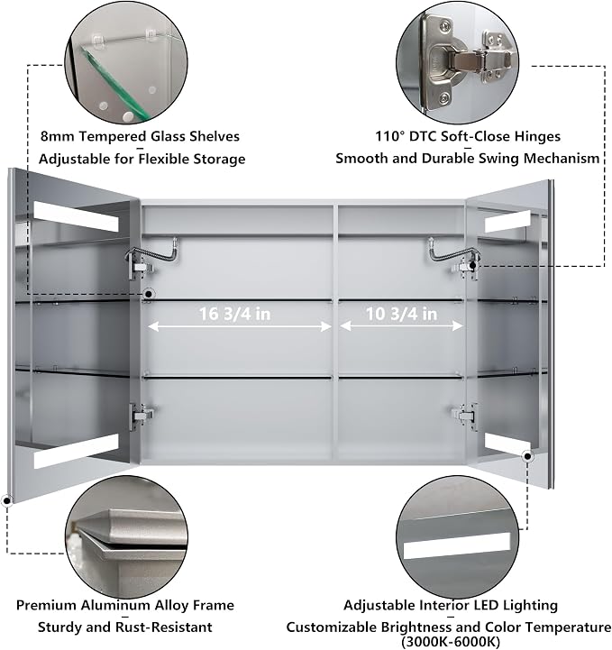 GroGro LED Lighted Bathroom Medicine Cabinet - Image 4