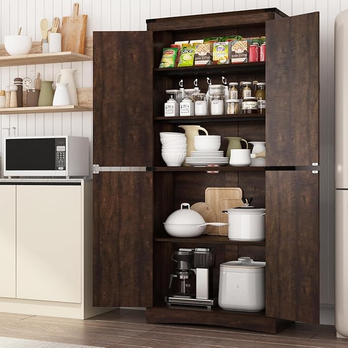 71in Farmhouse Kitchen Pantry Cabinet, Tall Storage Cabinet - Image 6