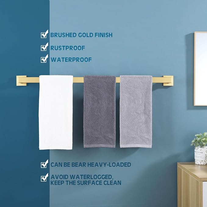 KOKOSIRI 32 Inch Gold Bath Towel Bar Bathroom Towel Rack Towel Holder Shower - Image 5