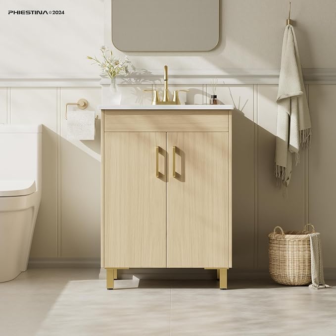 phiestina 24 Inch Fully Pre-Assembled Oak Bathroom Vanity, Bathroom Vanity - Image 8